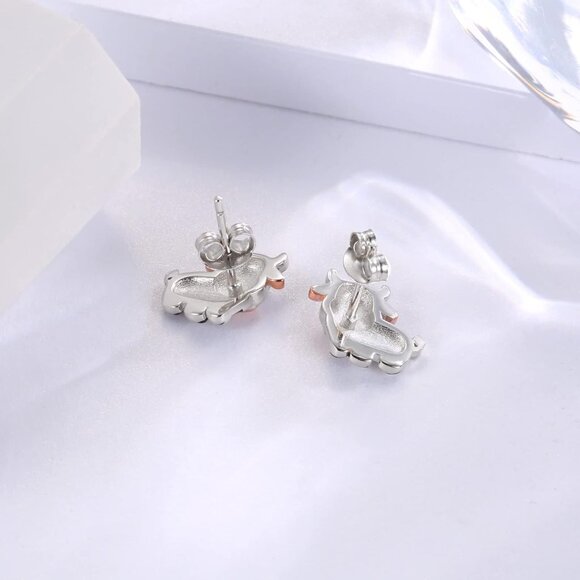 Sterling Silver Animal Earrings Studs Cute Cow Penguin Giraffe Lion Jewelry Gift - Picture 5 of 6